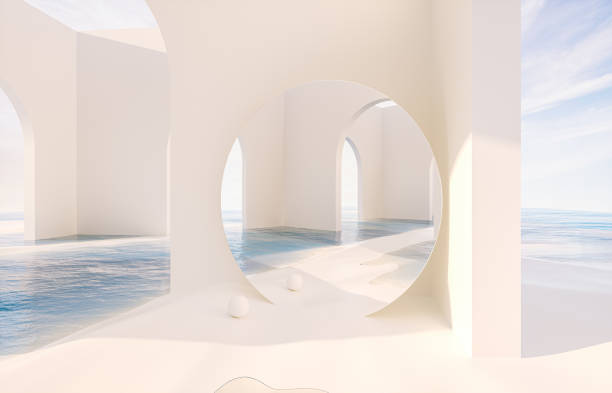 istock Abstract summer landscape scene with geometric form. ocean beach view. 1395169519