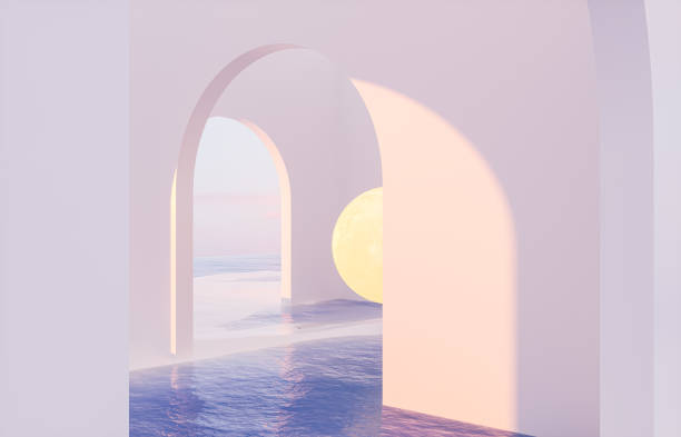 istock Abstract summer landscape scene with geometric form. ocean beach view. 1395169535