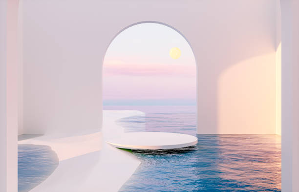 istock Abstract summer landscape scene with geometric form. ocean beach view. 1395170109