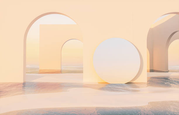 istock Abstract summer landscape scene with geometric form. ocean beach view. 1395170111