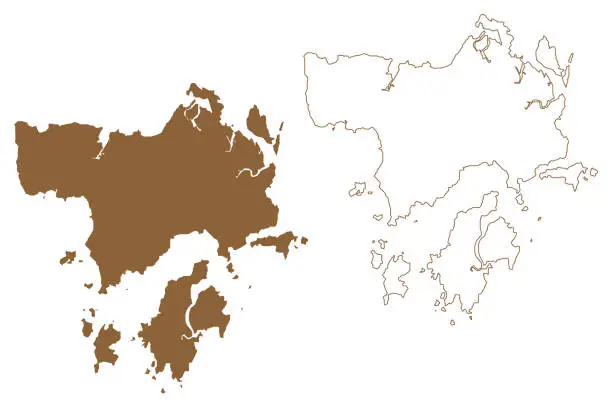 Vector illustration of Langkawi Islands (Malaysia, Indian Ocean) map vector illustration, scribble sketch Dayang Island, Tuba Island, Timum, Pulo Tanjong Dendang, Temus Laba map