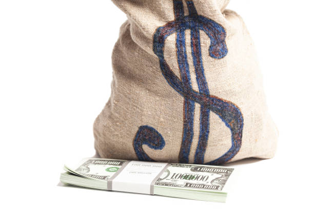 istock Money bag with one million dollars bills isolated on white 1395172421