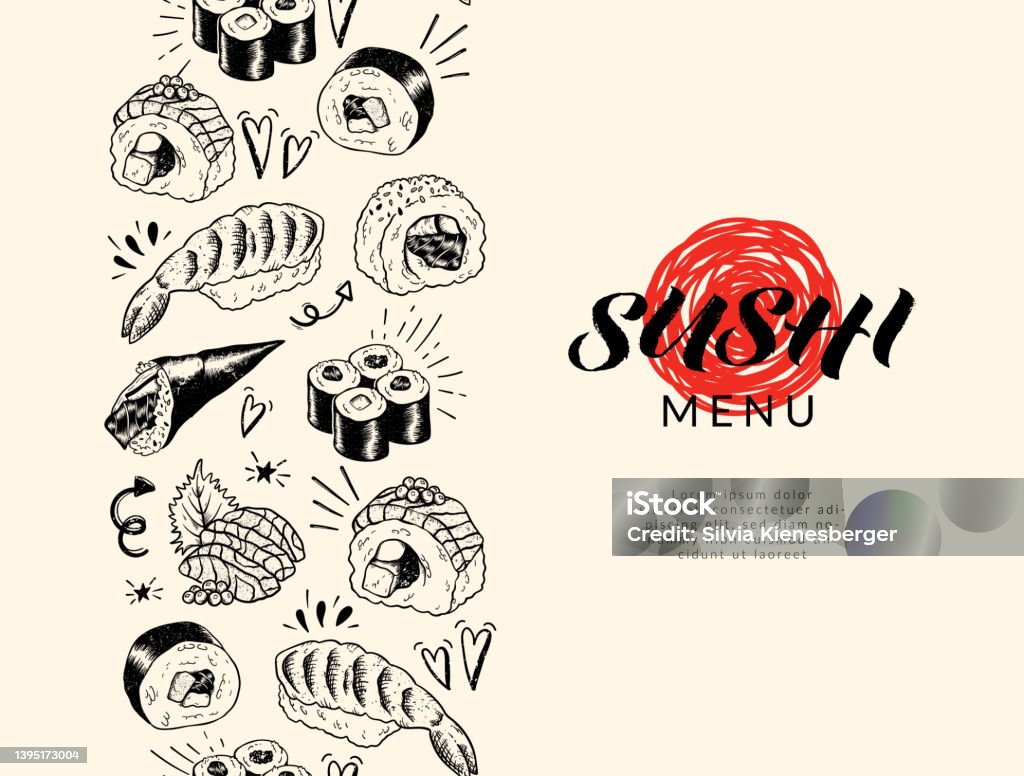 Mẫu Sushi Vẽ Tay Đẹp Thiết Kế Phác Thảo Các Yếu Tố Doodle Tuyệt ...