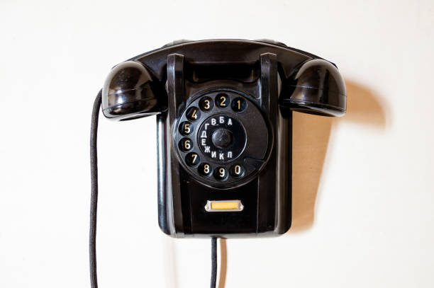 istock The old phone with a dial dial is wall mounted. 1395174102