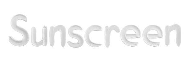 istock Sunscreen text written with cream strokes, cut out on white background 1395179509