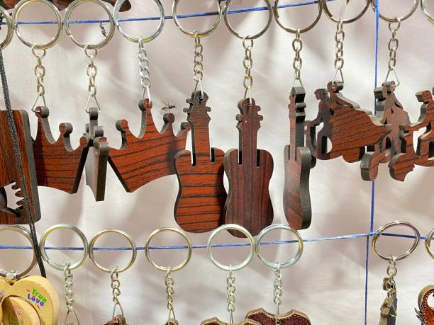 istock wooden key chain with key rings 1395181027