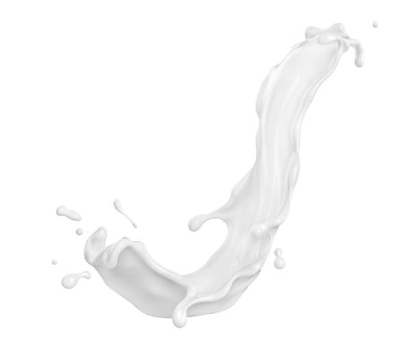 white fluid splash isolated on a white background. 3d illustration - drink close up dairy product flowing imagens e fotografias de stock