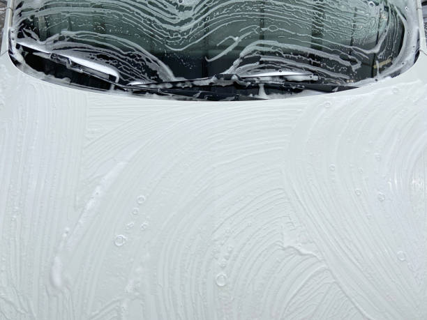 Car washing, Windshield wiper with soap sud