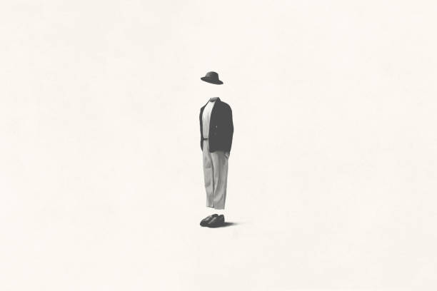illustration eines schwarz-weißen unsichtbaren eleganten mannes, surreales konzept - solitude stock-grafiken, -clipart, -cartoons und -symbole