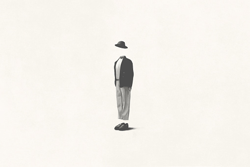 Illustration of black and white invisible elegant man, surreal concept