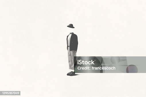 istock Illustration of black and white invisible elegant man, surreal concept 1395187049
