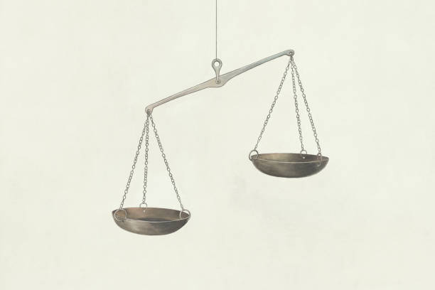 ilustracja minimalnej koncepcji równowagi, skal sprawiedliwości - uneven stock illustrations