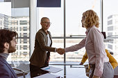 Businesswoman handshake after contract signing