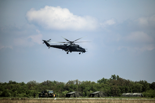 January 2022, Thiruvananthapuram, Kerala, India, Decommissioned Army helicopter situated at Shangumugham Beach, Thiruvananthapuram, Kerala