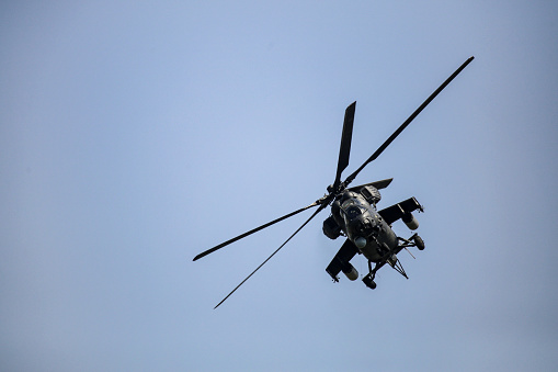 Military helicopter flying.