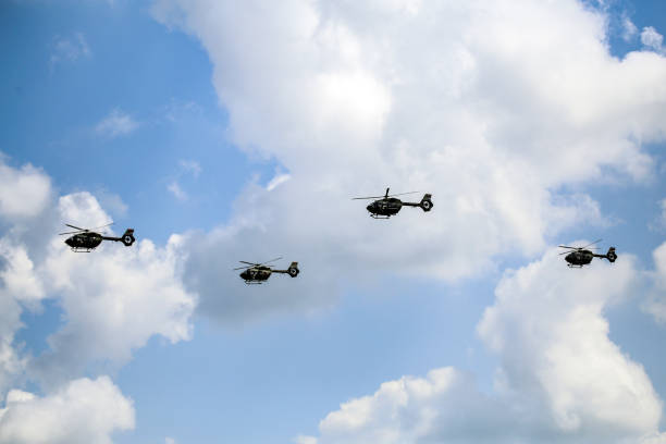 London, England - June 22 2008: Eurocopter Ecureuil AS350 heading to London City Airport.