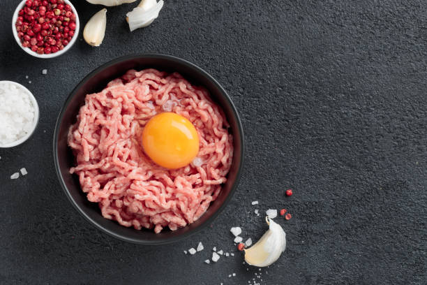 istock Cutlet ingredients beef farce meat with egg in a plate 1395189441