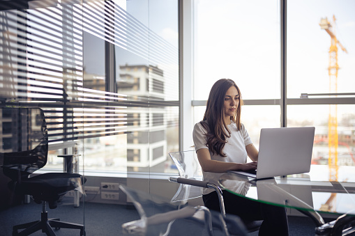 Young woman working in her modern luxury office