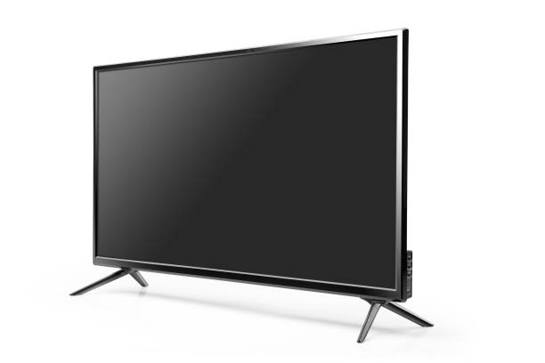 schermo tv tv led nero vuoto isolato - schermo a cristalli liquidi foto e immagini stock