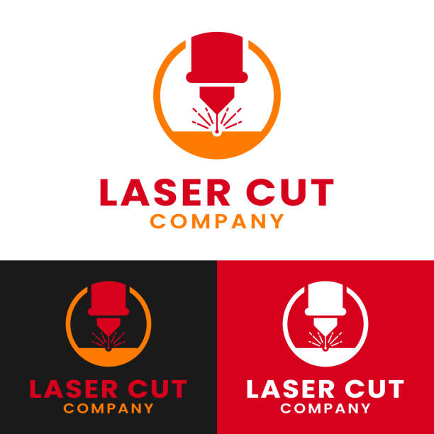 Laser Beam Plasma Machine Cutting Design Template Laser Beam Plasma Machine Cutting Engraving Welding Melting Milling Manufacturing Metalwork Workshop Industry Company Simple Flat Design. laser cutting metal stock illustrations