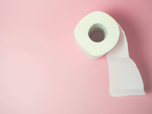 istock Toilet paper roll on pink background, Space for text 1395193582