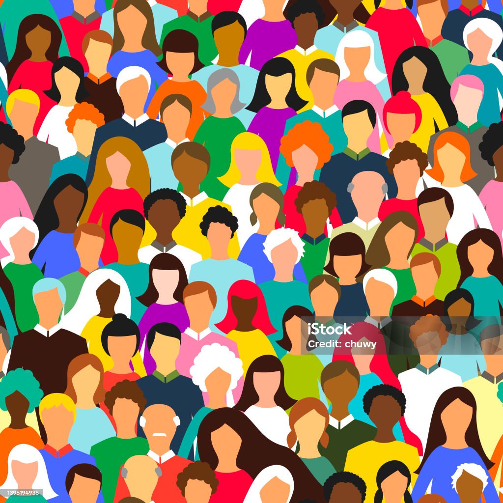 Multiethnic Crowd seamless pattern Multiethnic group of people seamless pattern Crowd of People stock vector