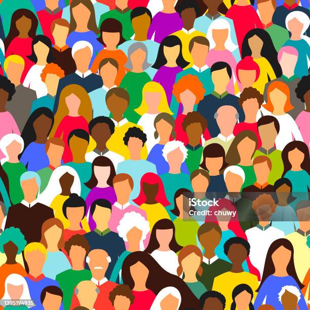 Multiethnic Crowd Seamless Pattern Stock Illustration - Download Image Now - Crowd of People, Multiracial Group, People