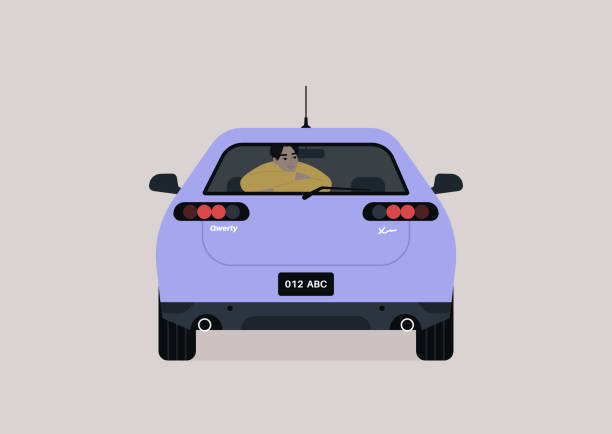 ilustraciones, imágenes clip art, dibujos animados e iconos de stock de un joven pasajero asiático sentado en el asiento trasero de un automóvil sedán - rear view mirror road trip car mirror