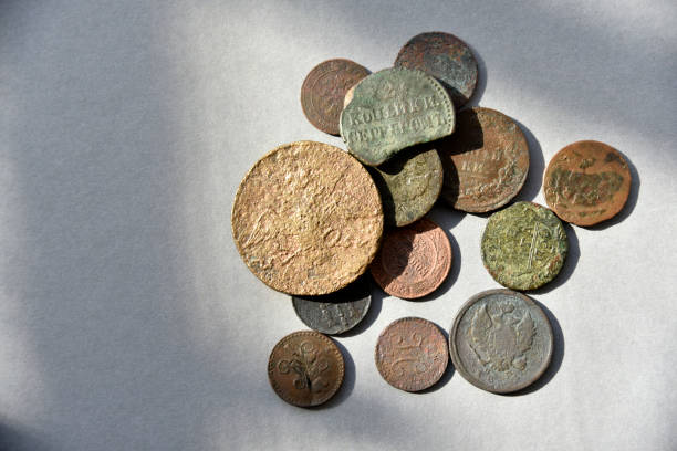 istock Old imperial coins on a white background 1395195042