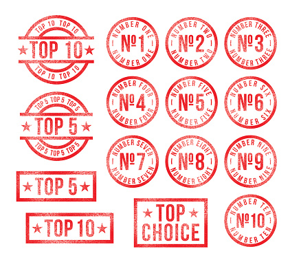 Vector illustration of rating and popularity rubber stamps (Top ten, Top five, Top Choice)