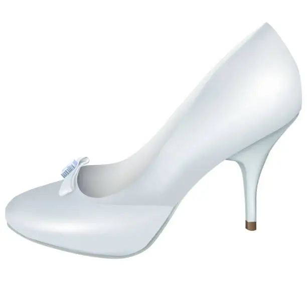 Vector illustration of White shoe of bride. Wedding realistic shoe