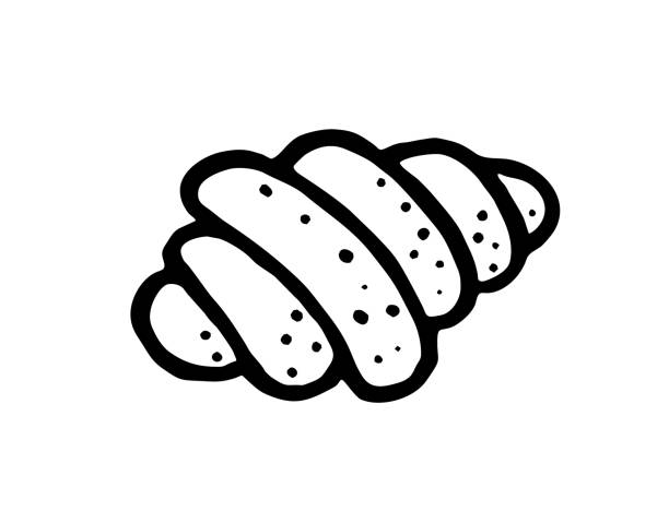 illustrations, cliparts, dessins animés et icônes de croissant est un élément de boulangerie dessiné à la main vector dans le style d’un croquis de griffonnage. pour les menus de café et de boulangerie - sandwich sketch cartoon line art