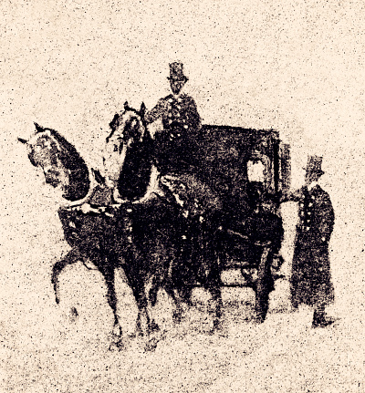Traveling Chariot in 1880. Vintage illustration circa late 19th century. Digital restoration by Pictore.