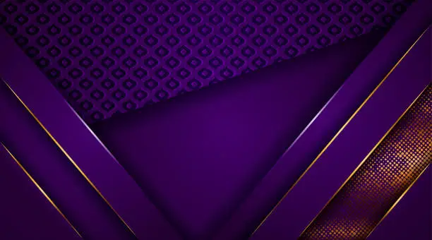 Vector illustration of Luxury golden line background elegant purple shades in 3d abstract style. Luxurious gold illustration modern template deluxe overlap layer design
