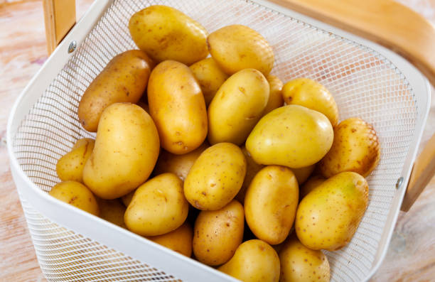 istock Image of freshly washed potatoes in a bucket 1395204765