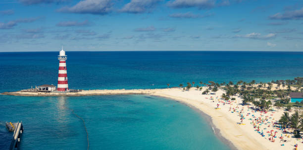 istock Stereotypical light house next to Caribbean  island beach 1395206177