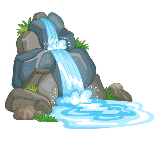 ilustrações de stock, clip art, desenhos animados e ícones de waterfall in cartoon style vector isolated illustration - russia river landscape mountain range