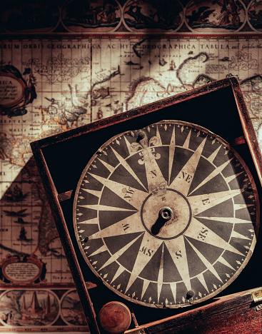 Old compass and map conceptual