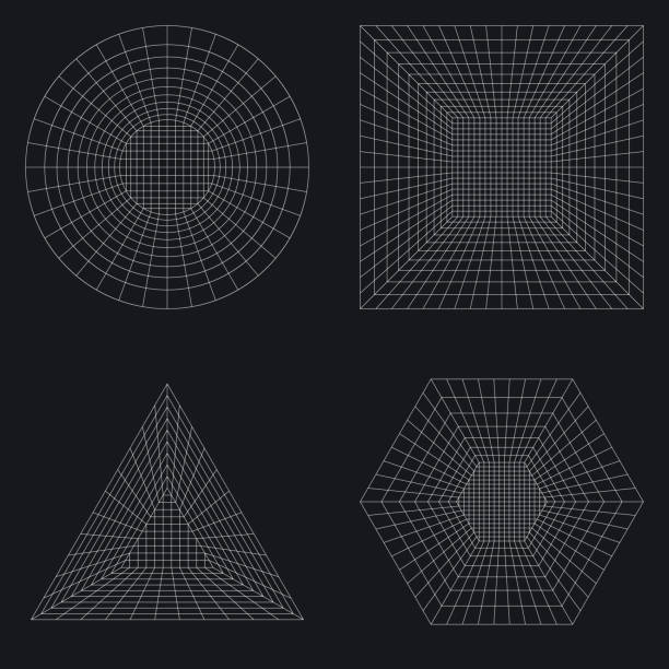 그리드 서클 사각형 삼각형 육각형 그림 편집 가능한 획 - mid distance stock illustrations