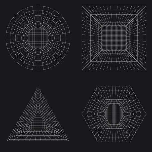 сетка круг квадратный треугольник шестиугольные фигуры редактируемый обводка - striped mesh abstract wire frame stock illustrations