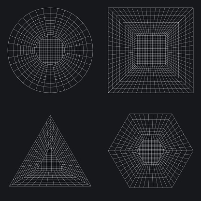 Grid Circle Square Triangle Hexagon Figures Editable Stroke