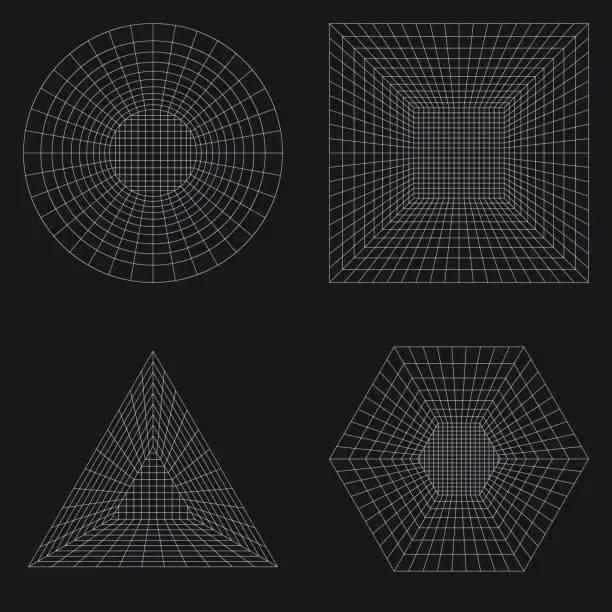 Vector illustration of Grid Circle Square Triangle Hexagon Figures Editable Stroke