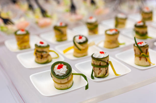 Close up of delicious Bite-Size Grilled Zucchini Roll-Up, an easy and tasty Italian appetizer