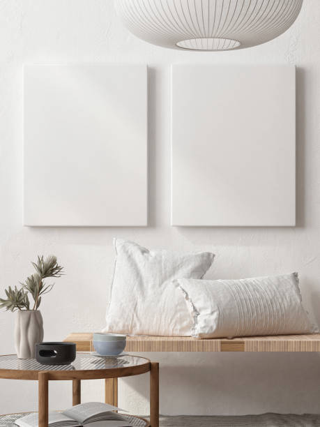 istock Modern interior with mock up poster, Stylish home decor, template for product presentation. 1395209431