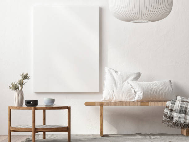 istock Modern interior with mock up poster, Stylish home decor, template for product presentation. 1395209461