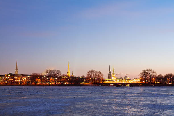 Hamburg with frozen Alster