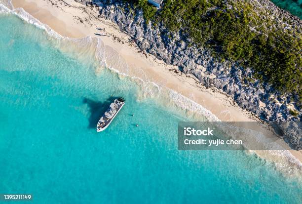 The Drone Aerial View Of The Beach Of Rose Island Bahamas Stock Photo - Download Image Now