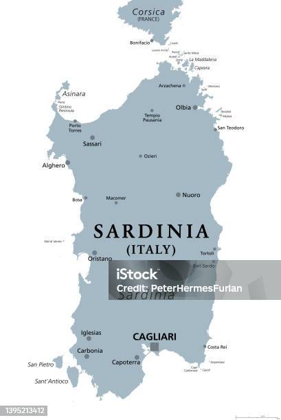 Hauptstadt Von Sardinien Mit Acht Buchstaben Sardinien Italienische Insel Graue Politische Karte Mit Hauptstadt