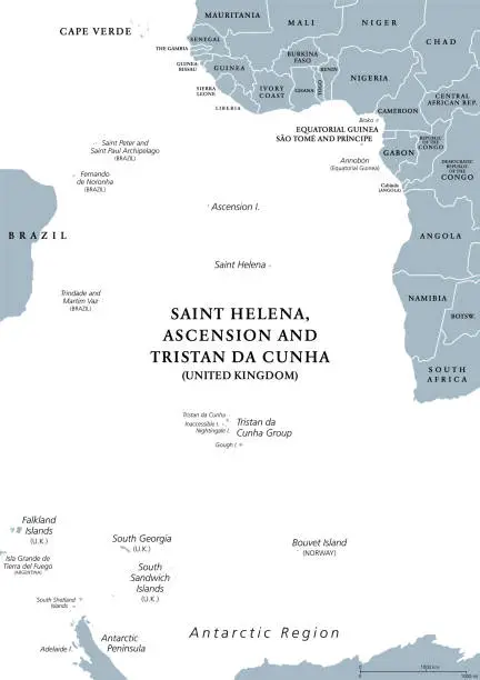 Vector illustration of South Atlantic Islands, gray political map