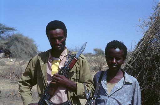 Ethiopia, Northeast Africa, 1984. Two members of an Ethiopian militia.